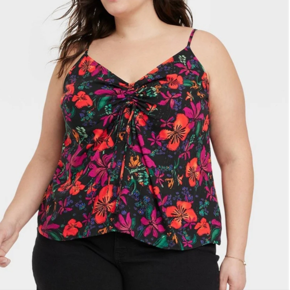 Ava & Viv 4X Floral Cinch Tie Ruching Camisole NWOT